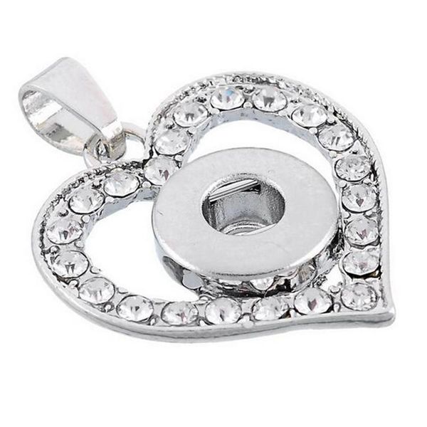 

12mm metal snap button jewelry crystal love heart pendant necklace for women men's vintage acc bbybss, Silver