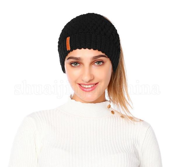 

knitted ponytail beanie solid crochet hat winter caps women skullies beanies warm skulli jllnmb bdecoat, Blue;gray