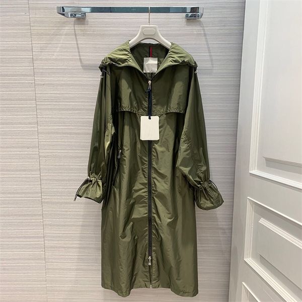 

high-end black long trench coat women hooded drawstring long sleeve elastic sashes trench fashion casual loose zipper coats 201102, Tan;black