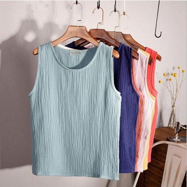 

2020 new summer vest sleeveless linen cotton loose women tanks soft long o neck conforatble vest casual plus size s-6xl, White