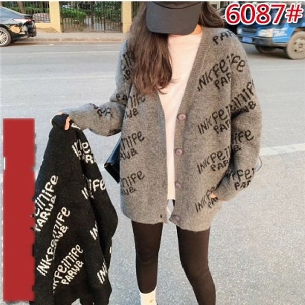 

весной и осенью новая 2020 женщин вязания кардиган моды корейского пальто версия свитера свободной иностранный стиль v-образный вырез с длин, White;black