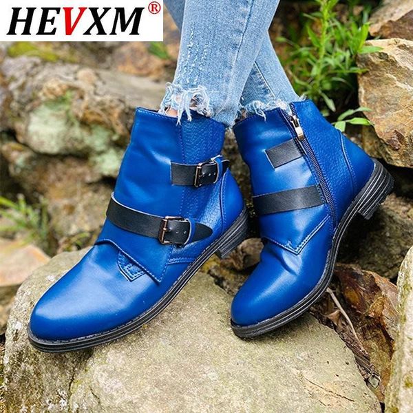 

boots women retro buckle strap ladies pu leather chunky heels sewing fashion shoes woman zipper comfort female footwear, Black