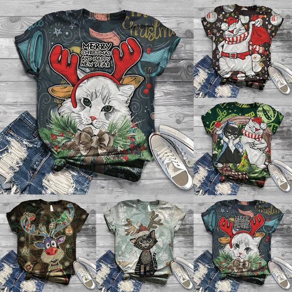 

40# harajuku t-shirt damskie plus size women short sleeve 3d christmas printed o-neck tee t-shirt poleras mujer de moda, White
