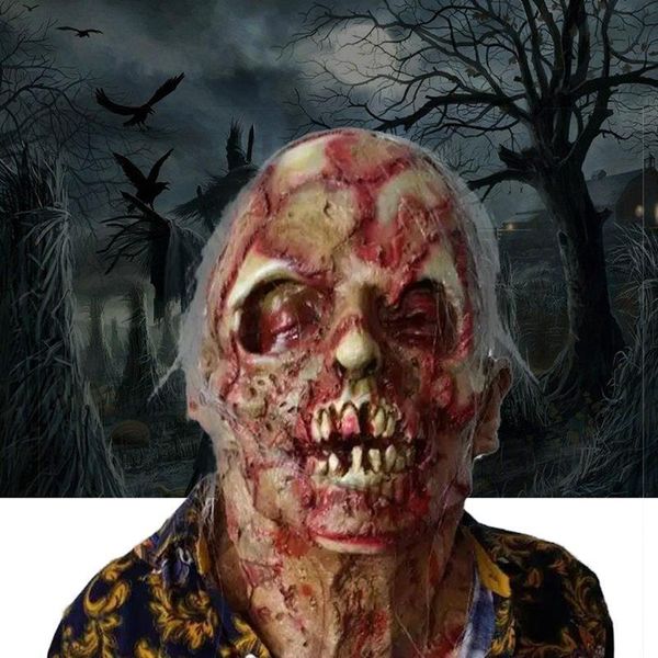 Horror Rotten Zombie Teufel Schädel Abdeckung Blutige Zombie Maske Schmelzendes Gesicht Erwachsene Latex Kostüm Halloween Scary Prop Y200103