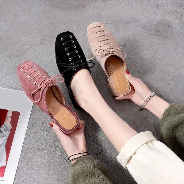 

cootelili woman slippers square toe summer 2020 new fashion 2.5cm heel slides summer shoes lace up women ladies shoes 35-43 #ih4o, Black