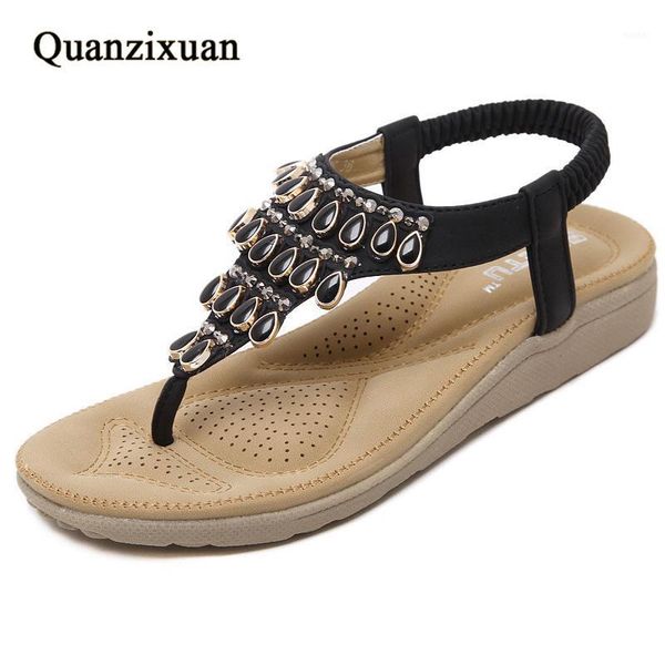 

sandals women summer flat fashion shoes bohemia beach sandalias rhinestone flip flops plus size female slippers1, Black