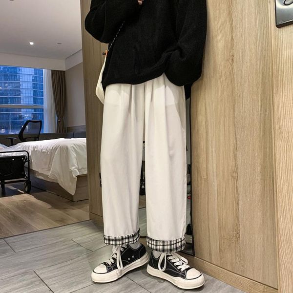 

spring summer wide-leg pants men's fashion retro plaid casual pants men streetwear korean loose hip-hop straight mens, Black