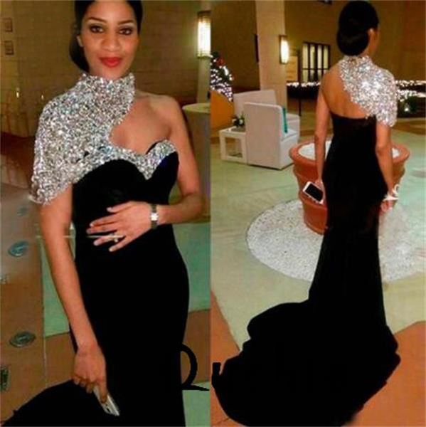 

silver sequins evening dresses black one shoulder special occasion robe soiree islamic dubai kaftan saudi arabic prom gowns, Black;red