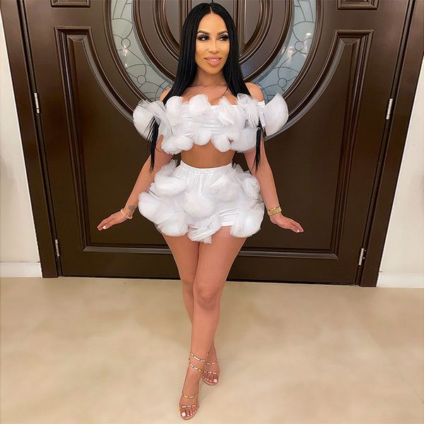 

fashion and short set flower tube shorts suit women summer two piece suit loungewear two piece set, White