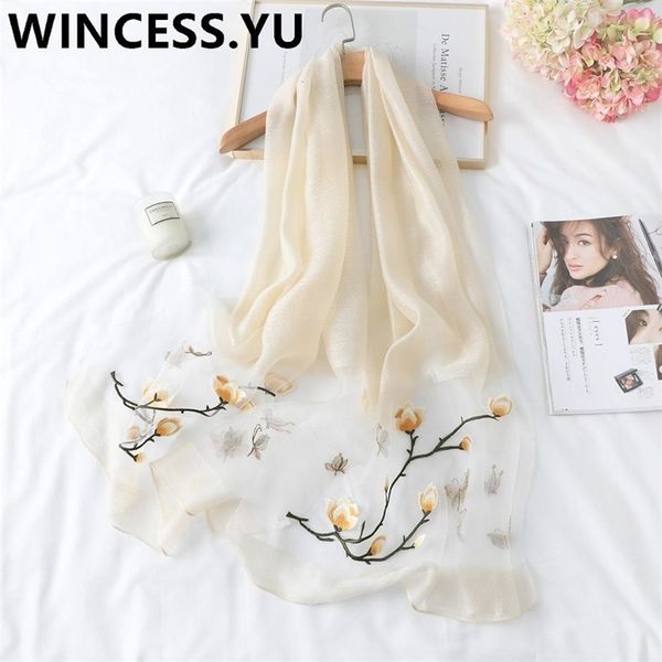 

women silk scarf soft solid female embroidery cape shawl ladies beach wrap femme pashmina fashion scarf y201007, Blue;gray