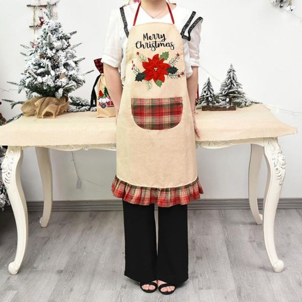 

aprons christmas apron black and red plaid neck hanging with front pocket dinner party decor gift for kitchen cooking supplies