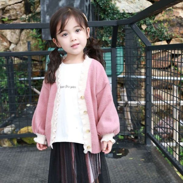 

fashion 2020 new children's sweater korean versatile long sve spring and autumn girls' knitted cardigan coat, Blue