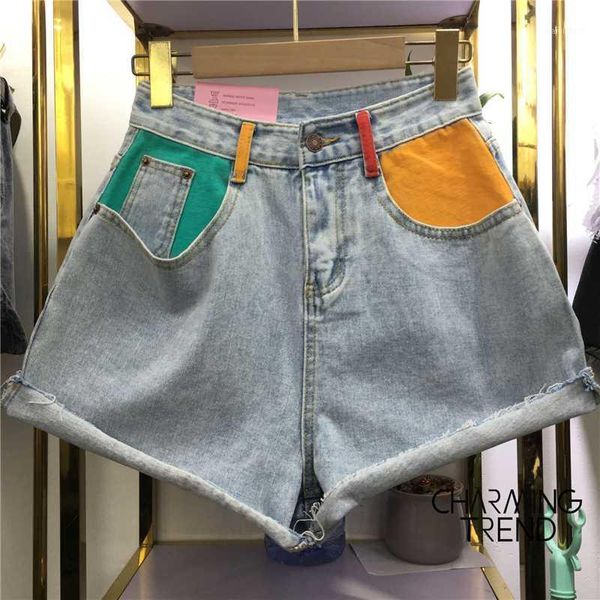 

color shorts female summer 2020 new loose flavor retro chic ladies jean shorts ragged side wide leg jean trend women1, White;black