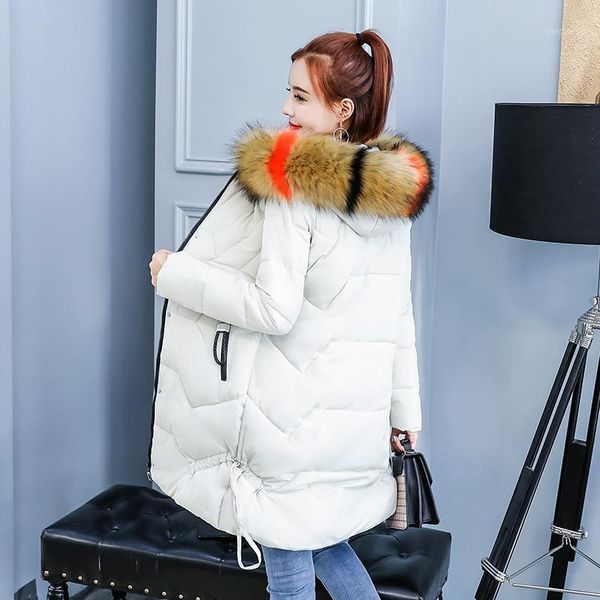 

plus size women coats 2021 winter solid long jacket women hooded with fur collar slim thick cotton padded casual female parkas1, Black