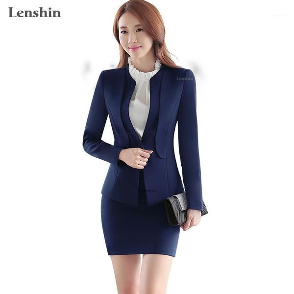 

lenshin 2 pieces set fashion women blue blazer skirt suits office lady elegant soft and comfortable jacket skirt1, White