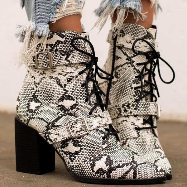 

sagace shoes women ankle boot pointed toe snake print party shoes thick high square heels fashion new boots-women 2020oct101, Black