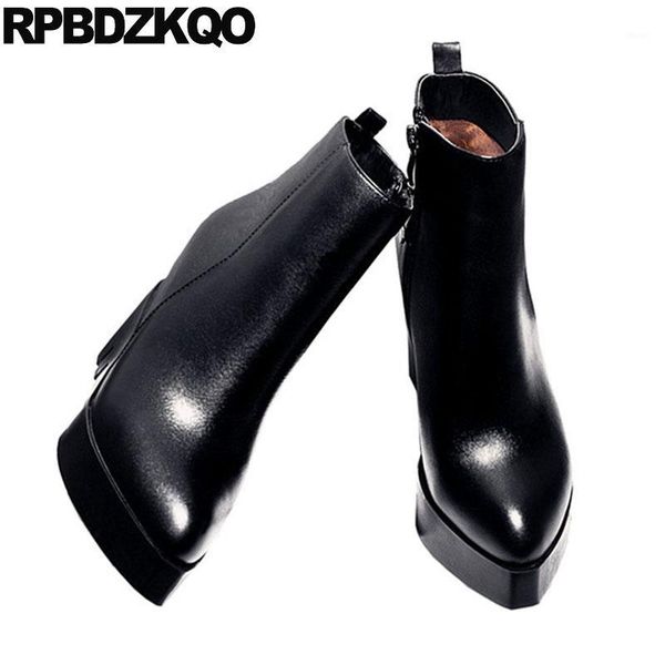 

boots shoes high heel short waterproof designer wedge fall pointed toe fur women autumn booties side zip trend black winter1
