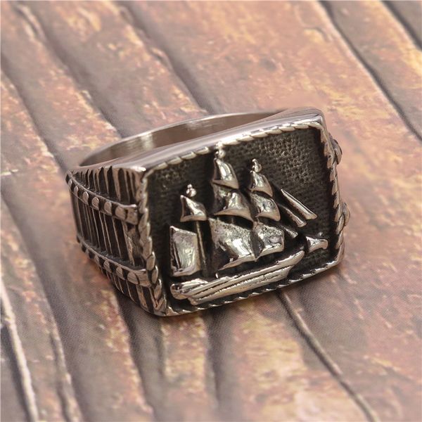 

loredana solid titanium steel the legendary viking battle sail rode the wind men ring creative exquisite jewelry, Golden;silver
