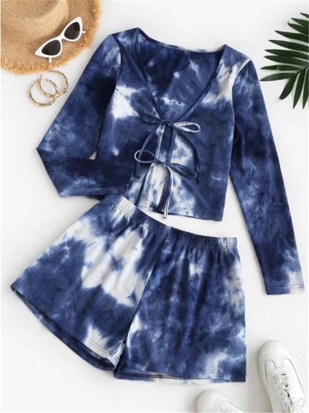 

2pcs tie dye tracksuits crop chic biker shorts outfits summer outfits for women 2021 matching sets1, Gray