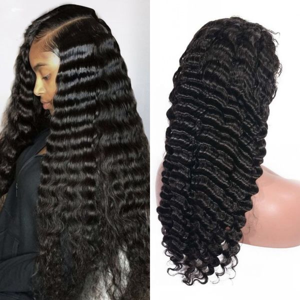 

human hair wigs for women mongolian deep wave hair wig natural color middle part hair wigs, Black;brown