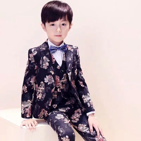 

suits style notched lapel boy one button wedding children party tuxedos boys smoking blazer (jacket+pant+vest)1, Black