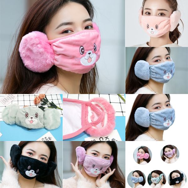

cartoon print face mask cover plush ear protective thick warm mouth masks winter mouth-muffle earflap for adults 7 nahy5