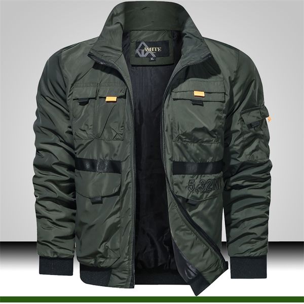 

mens windbreaker stand collar military lightweight jacket men multi pockets outdoor jacket fashion green tactical bomber jacket 201123, Black;brown