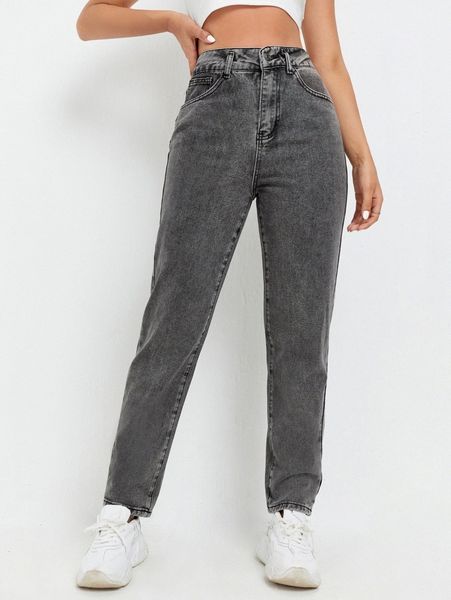 

high waist mom jeans l7pl#, Blue