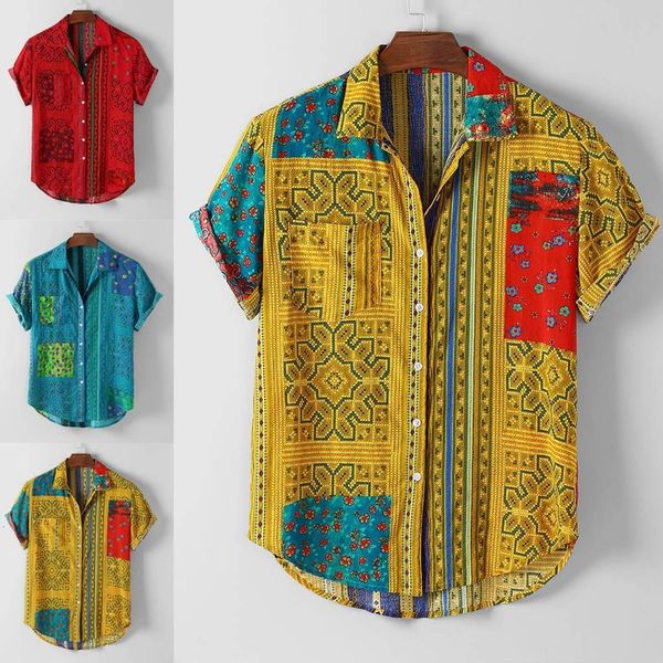 

designer mens vintage shirt printed turn down collar short sleeve black friday 2021 deals, White