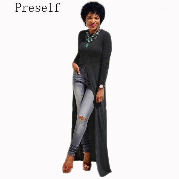 

wholesale- preself casual t shirt wrap dress long sleeve knitted maxi dresses o-neck split open fork robe autumn winter women vestido1, White;black