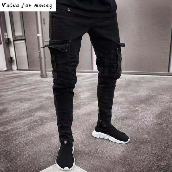 

pants pencil long ripped jeans slim spring hole 2020 men's fashion thin skinny jeans for men hiphop trousers clothes clothing, Blue