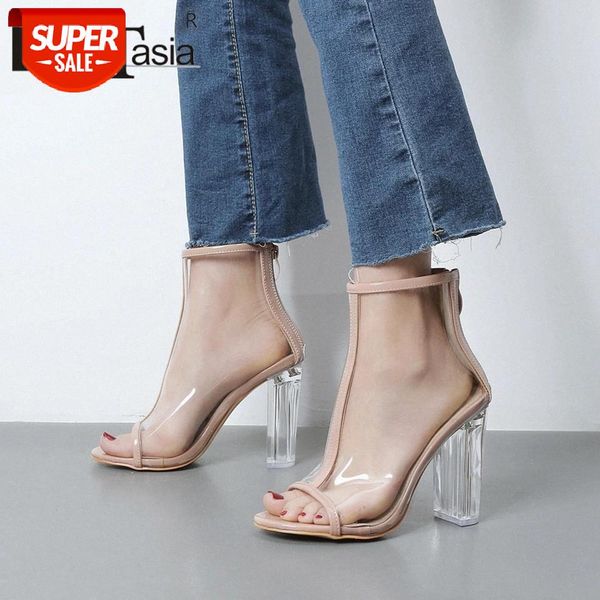 

doratasia female fashion summer pvc sandals party dress classic sandals women open toe zipper high heels shoes woman #so1x, Black
