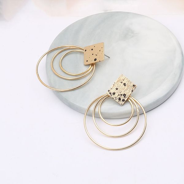 

2020 designer european and american big earrings jewelry alloy sprayed multi-layer circle square female earrings new earrings, Golden;silver