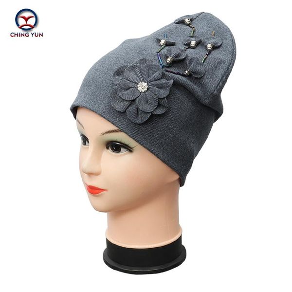 

beanie/skull caps 2021 winter hat women knitted warm soft trendy female solid color exquisite canvas flower chapeau, Blue;gray