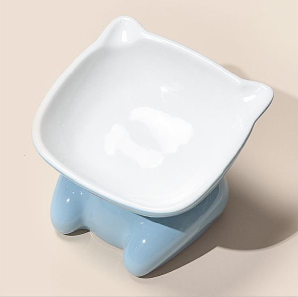 

small q ceramic slant mouth pet high foot cat rice bowl