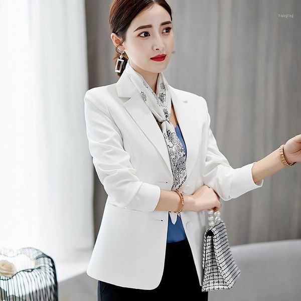 

slim casual women's jacket suit white 2020 new autumn single-breasted long-sleeved solid color ladies blazer office jacket, White;black