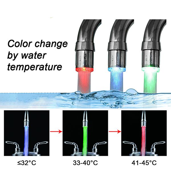 Yeni LED Musluk Sıcaklık Kontrolü Renk Atmosfer Işıklar Hiçbir Pil Donanım Sensörü Lavabo Muslukları Bağlayıcı Ile Glow Banyo Dekor CFYL0214