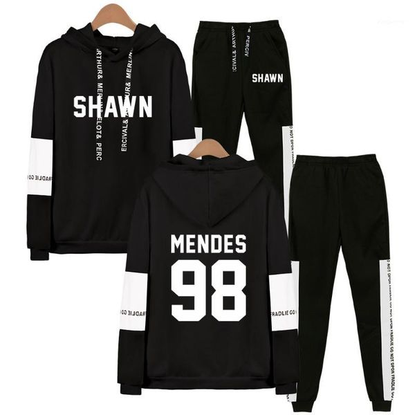 

singer singer shawn mendes sweatshirt sweatpants suits men women popular shawn mendes hip hop pullover two pieces set tracksuit1, Black