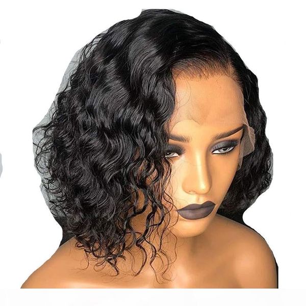 

water wave 360 lace frontal wig with baby hair 100% human hair bob wigs lace front human hair wigs for black women, Black;brown