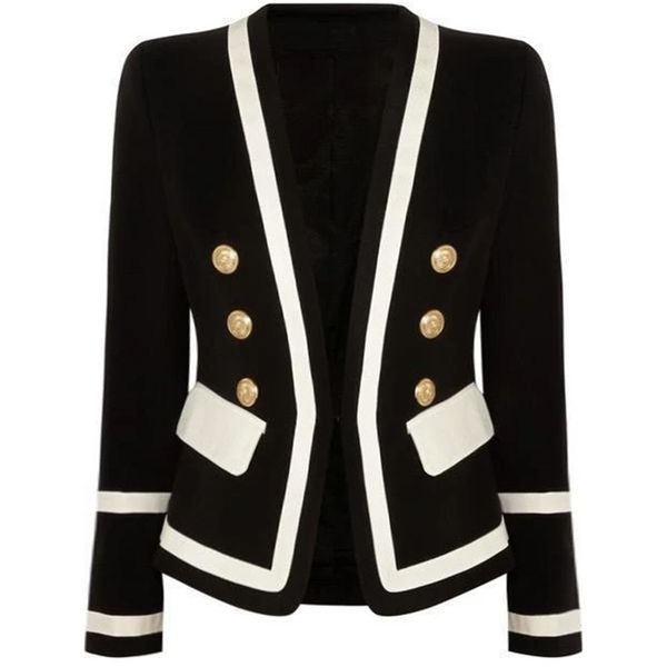 

high street new fashion 2020 designer blazer women's classic black white color block metal buttons blazer jacket outer wear lj201212, White;black