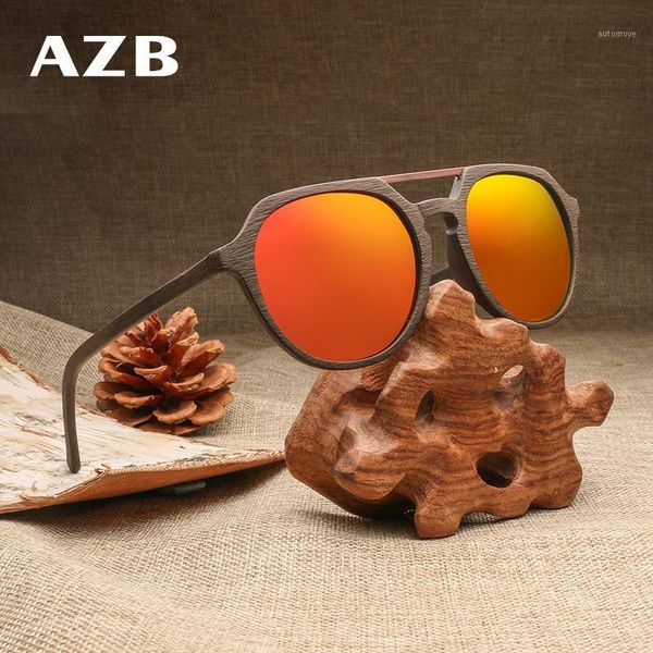 

azb caoting polarized lens sunglasses wooden retro brand design summer uv400 sunglass for men/women round wood sun glasses1, White;black