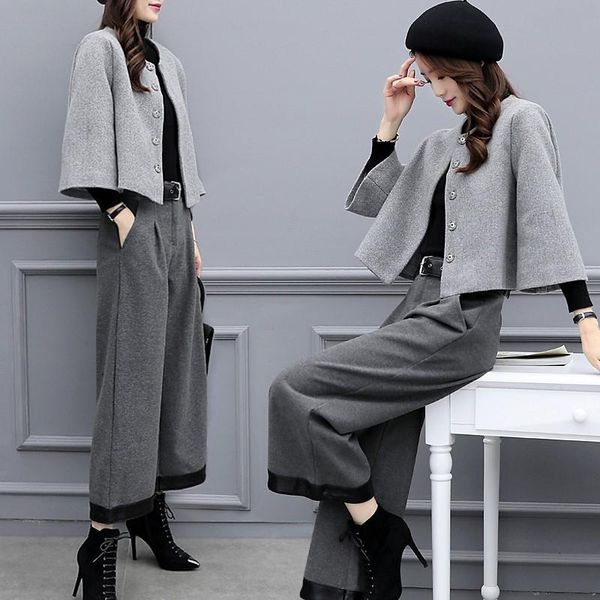 

new 2021 high long women's suits two pieces ladies work loose wool autumn clothes -3xl y485 aq4y v2mh, Gray
