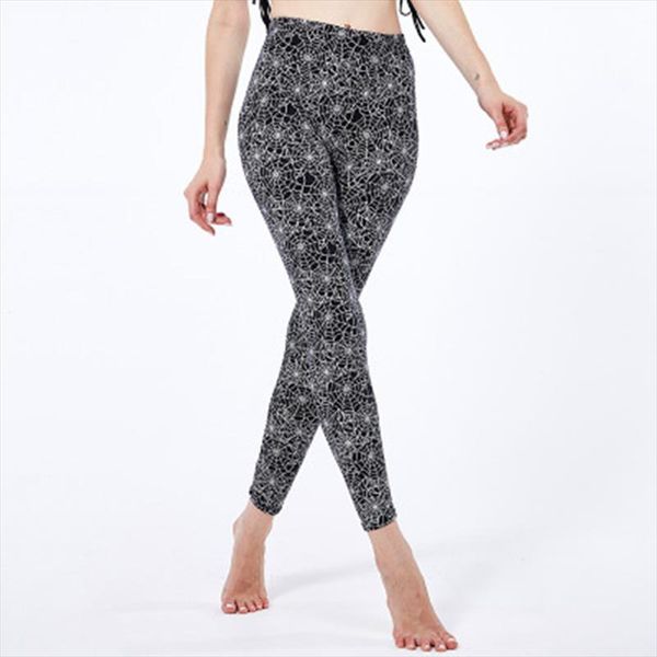 

women leggings no transparent spider web print leisure leggings exercise fitness soft elasticity push up female pants, Black