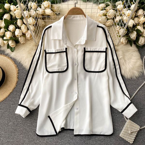 

2021 new female design shirt collar long pocket solid autumn fashion loose m9sh, White