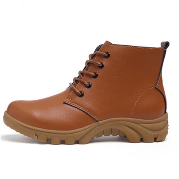 

2021 new real-life leather warm teddy comfort flat snow anti-slip lace boots hchm, Black