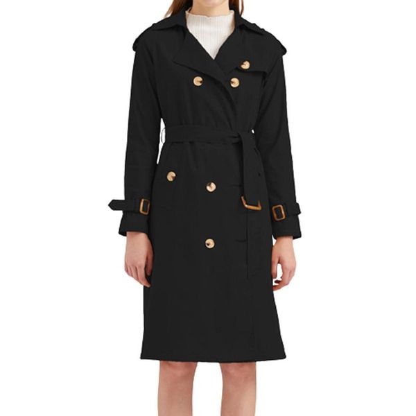 

fashion women solid long sleeve waistcoat buttons belt long windbreaker coat fashion retro loose atmosphere simple temperament, Tan;black