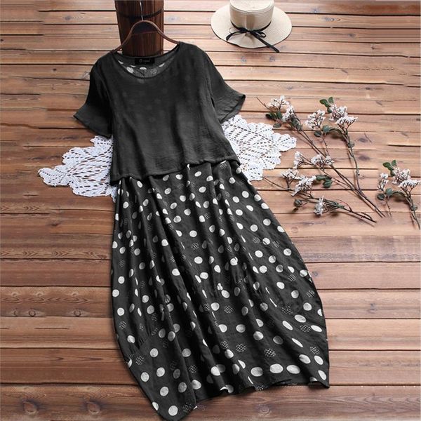 

womens dresses ladies summer fashion polka dot two piece short sleeve loose dress women drop shipping good quality, Black;gray
