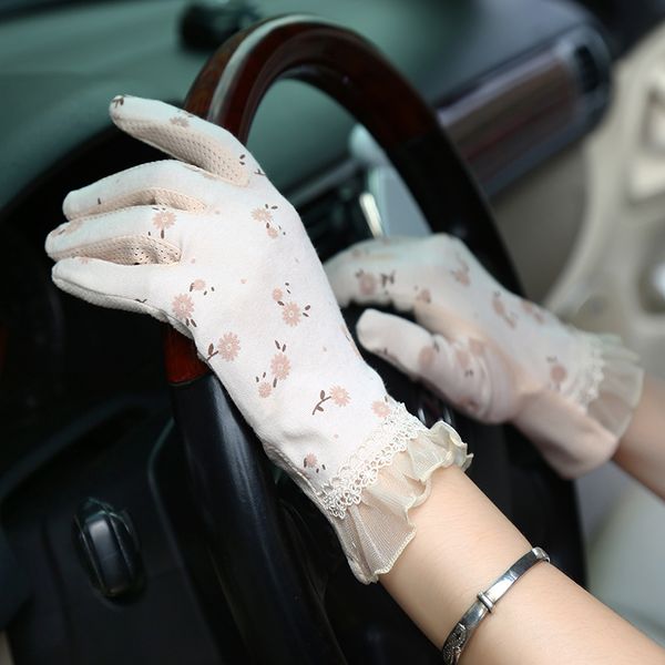 

2020 new fashion women' summer driving non-slip block uv touch screen cotton gloves women breathable guantes, Blue;gray