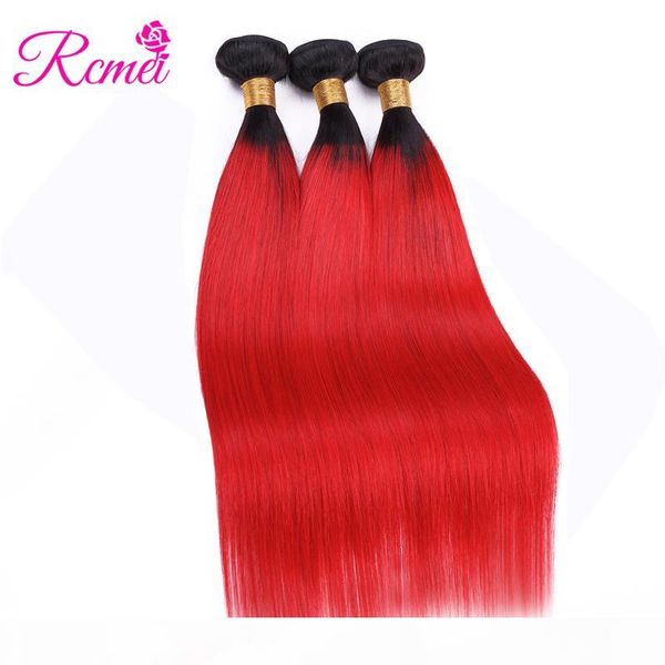

rcmei brazilian ombre straight bundles 3 bundles deals pre-colored 1b red ombre human hair weft weave, Black