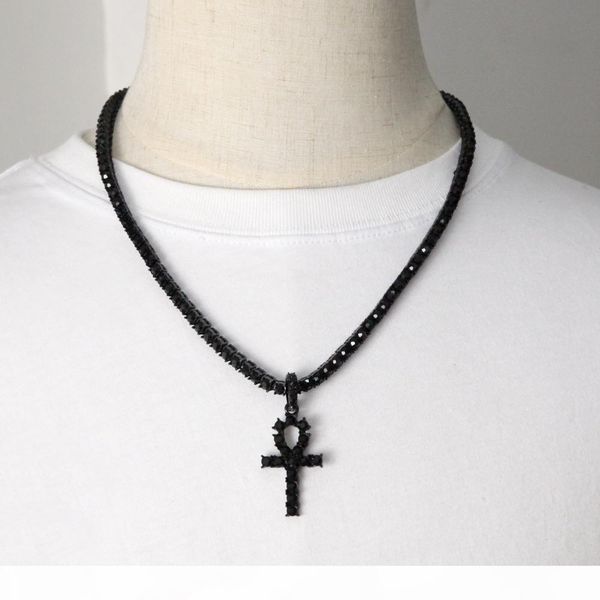 

gold silver ankh egyptian jewelry hip hop alloy pendant bling rhinestone crystal key to life egypt cross necklace chain